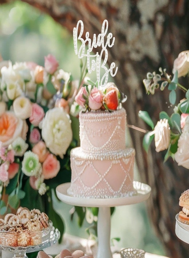 SiliFine Bride to Be Cake Topper Bling Bridal Shower Cake Topper Pearl Acrylic Bridal Shower Decorations for Bride Shower Bachelorette Party 10.7 x 6.5inchs - Image 5