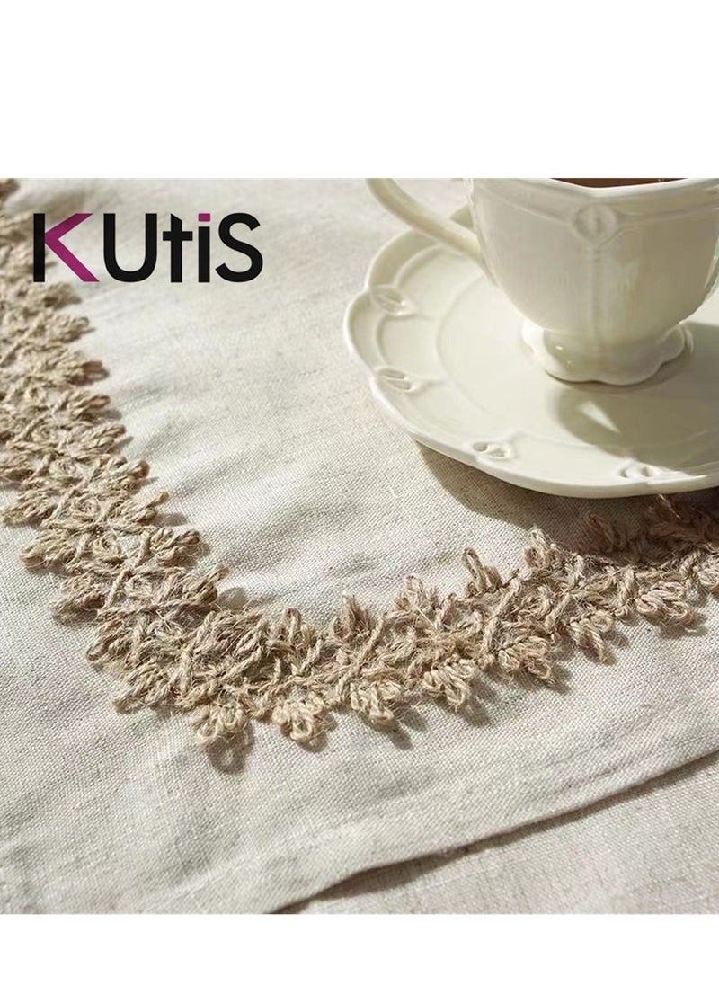 Kutis - Cotton Linen Table Runner Printed Tassel for Dining and Coffee Table 180 x 140 cm - Image 1