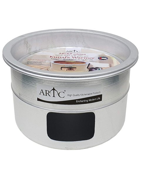 ARTC Portable Kunafa Warming Stand - Arabic Turkish Sweet Kunafa Dish - Cooking and Serving Dishes with a Diameter of 34 cm - Silver Aluminum Kunafa Heater