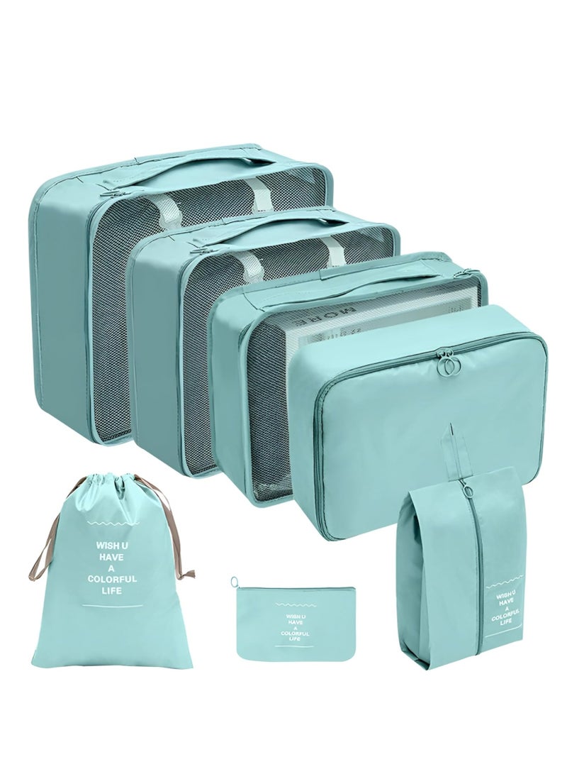 Hihonor Packing Cubes Travel Organizer 7PCS for Carry on Luggage Multi-Functional Compression Organizer Bags Clothing Sorting Packages Travel Packing Pouches for Man & Women Travel Essentials-Green - Image 1