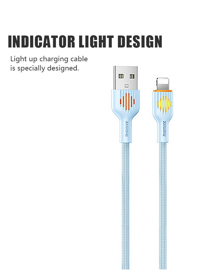 REMAX - REMAX iPhone Lightning Charger Cable 1m/2.4A with indicator light, Light Up Charging and Synchronization Cable, Fast Charging Power for iPhone, iPad and iPod MFi Certified USB-A Cable (Blue) - Image 1