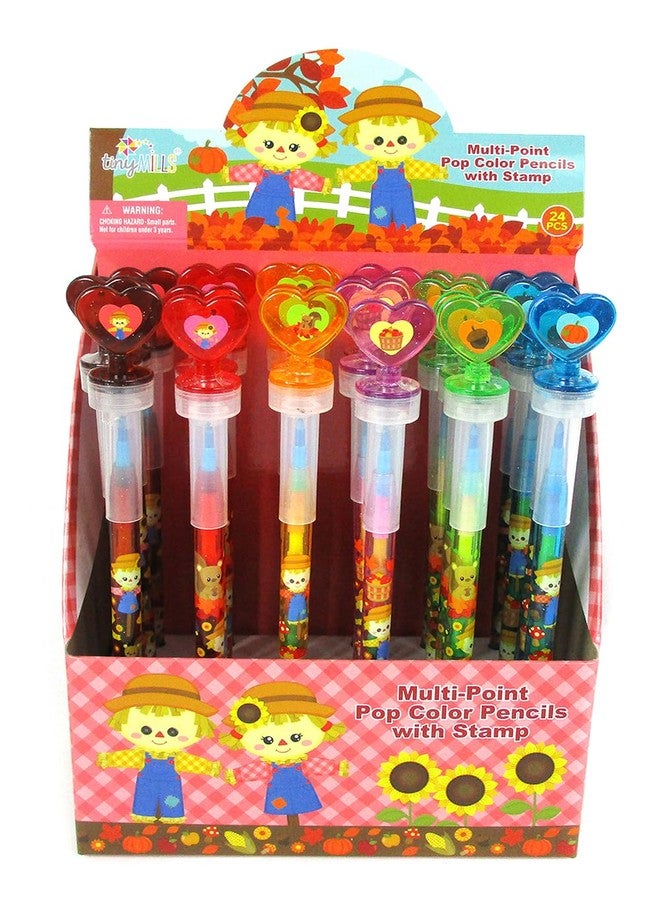 TINYMILLS 24 Pcs Fall Harvest Thanksgiving 2 in 1 Stackable Stacking Crayon with Extra Stamper Topper, Kids Party Favors, Goodie Bag Stuffers, Classroom Rewards, Prizes - Image 1