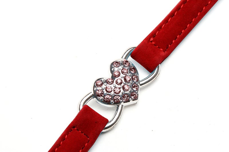 CHUKCHI Pink Soft Velvet Safe Cat Adjustable Collar with Crystal Heart Charm and Bells 8-11 Inches (Red) - Image 2