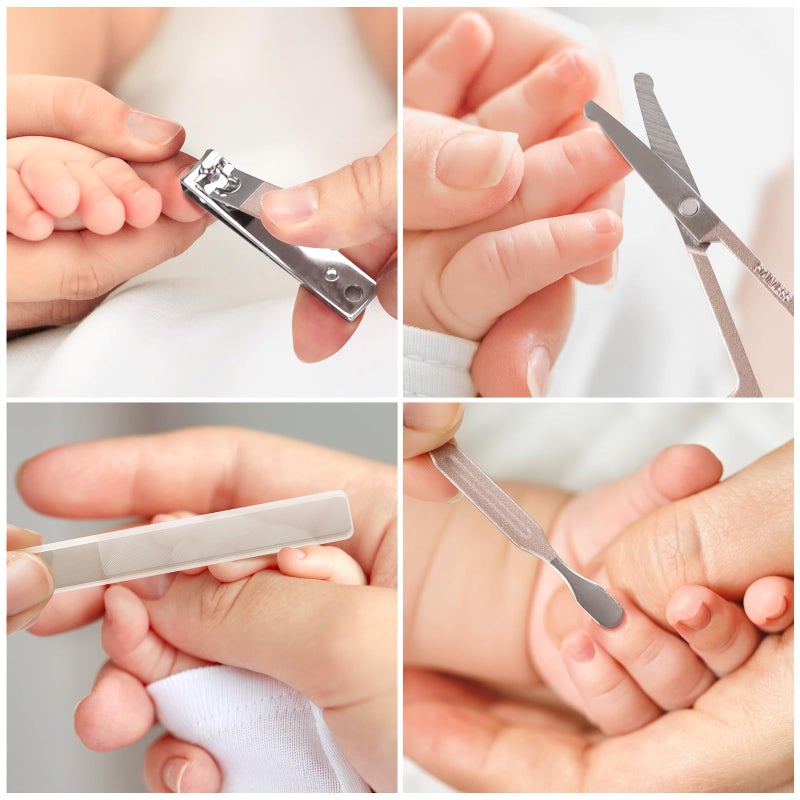 haakaa Baby Nail Clippers, 6-in-1 Baby Nail Care Kit with PU Storage Case, Nail Scissor, Cuticle Pusher, 2 Nail Files, Nail Clipper & Tweezer, Baby Manicure Set for Babies, White - Image 3