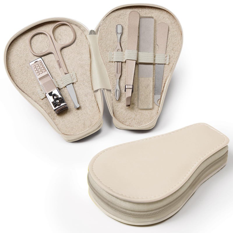 haakaa Baby Nail Clippers, 6-in-1 Baby Nail Care Kit with PU Storage Case, Nail Scissor, Cuticle Pusher, 2 Nail Files, Nail Clipper & Tweezer, Baby Manicure Set for Babies, White - Image 1