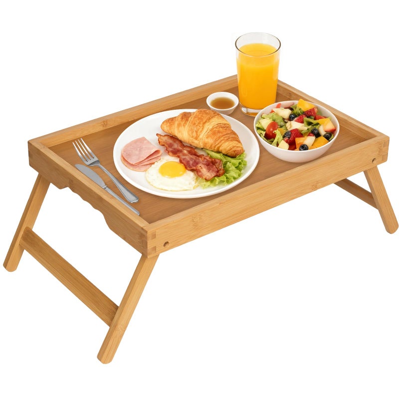 Artmeer Bed Tray Table with Folding Legs,Bamboo Breakfast in Bed for TV Table, Laptop Computer Tray,Eating,Snack Tray(Bamboo) Large Size - Image 1