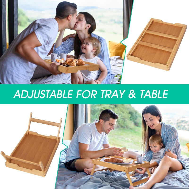 Artmeer Bed Tray Table with Folding Legs,Bamboo Breakfast in Bed for TV Table, Laptop Computer Tray,Eating,Snack Tray(Bamboo) Large Size - Image 4