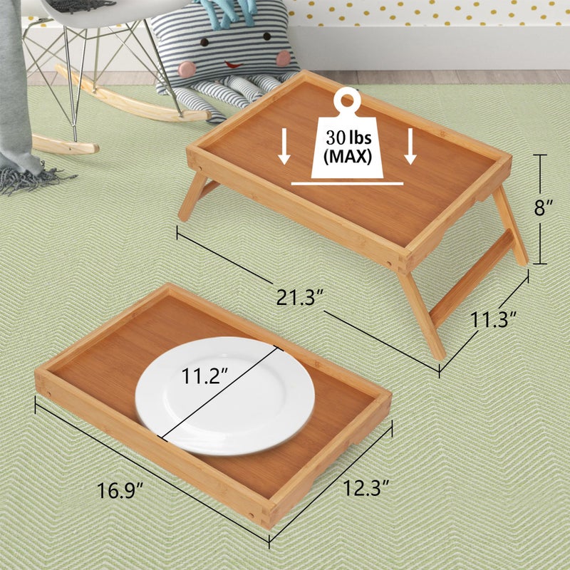 Artmeer Bed Tray Table with Folding Legs,Bamboo Breakfast in Bed for TV Table, Laptop Computer Tray,Eating,Snack Tray(Bamboo) Large Size - Image 2