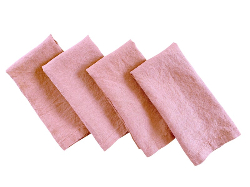 Linen Napkins 100 French Flax Stonewashed Pure Linen Cloth Napkins Mitered Corners Set of 4 Soft Pink
