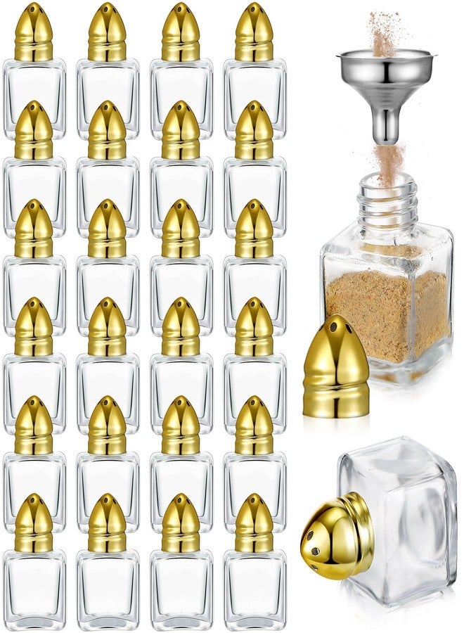 Uiifan 24 Pcs 0.5 oz Cube Shape Small Salt and Pepper Shakers with Gold Tone Tops Clear Mini Glass Seasoning Jars Spice Salt Shakers with Funnel for Gold Wedding Party Home Restaurant Kitchen Travel - Image 1