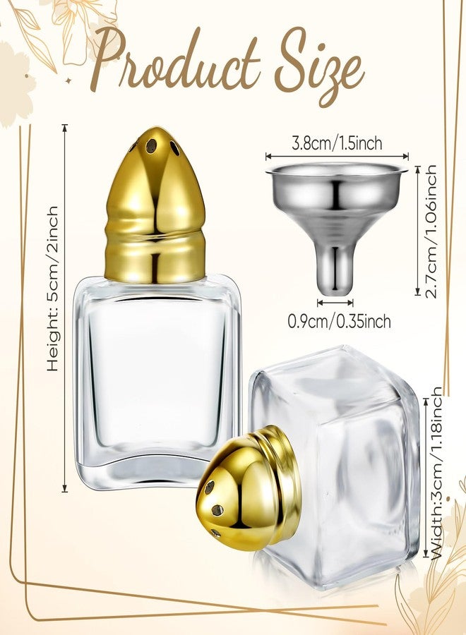 Uiifan 24 Pcs 0.5 oz Cube Shape Small Salt and Pepper Shakers with Gold Tone Tops Clear Mini Glass Seasoning Jars Spice Salt Shakers with Funnel for Gold Wedding Party Home Restaurant Kitchen Travel - Image 2