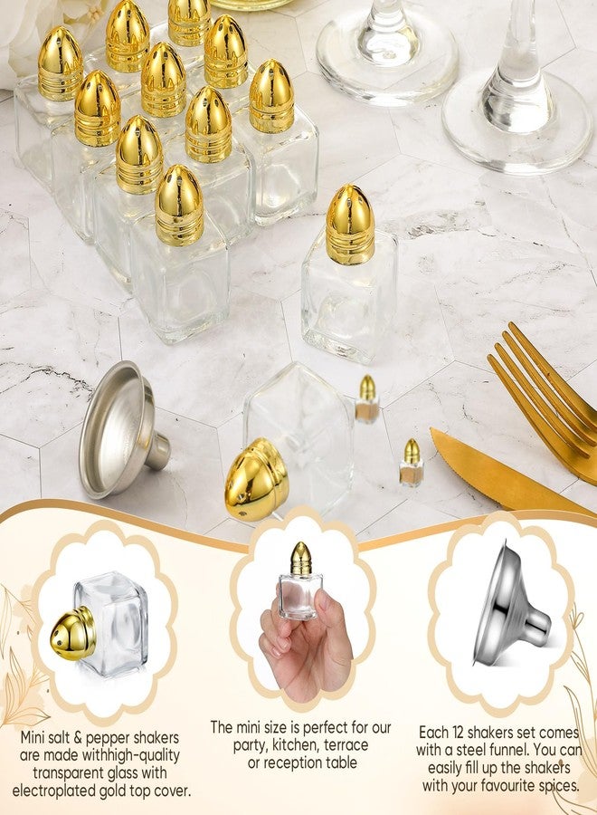Uiifan 24 Pcs 0.5 oz Cube Shape Small Salt and Pepper Shakers with Gold Tone Tops Clear Mini Glass Seasoning Jars Spice Salt Shakers with Funnel for Gold Wedding Party Home Restaurant Kitchen Travel - Image 3