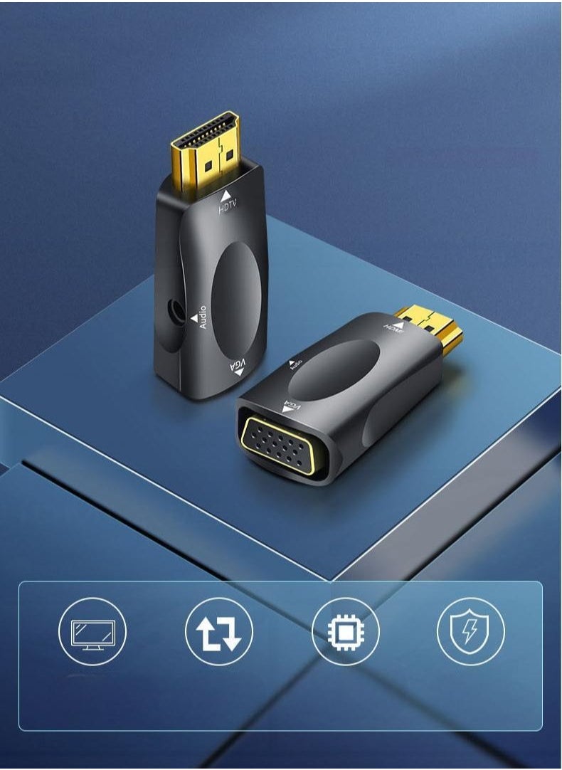 ماركة غير محددة محول HDMI ذكر إلى VGA أنثى مع دعم الصوت - محول فيديو بدقة 1080 بكسل لأجهزة الكمبيوتر المحمول والكمبيوتر الشخصي وصندوق التلفزيون ووحدة التحكم في الألعاب إلى شاشة VGA وجهاز العرض والتلفزيون - مزامنة الصوت والفيديو، التوصيل والتشغيل، أسود، كابل متضمن  - Image 1
