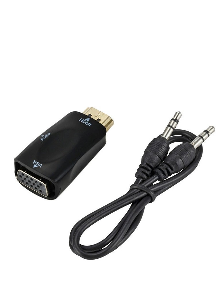 ماركة غير محددة - محول HDMI ذكر إلى VGA أنثى مع دعم الصوت - محول فيديو بدقة 1080 بكسل لأجهزة الكمبيوتر المحمول والكمبيوتر الشخصي وصندوق التلفزيون ووحدة التحكم في الألعاب إلى شاشة VGA وجهاز العرض والتلفزيون - مزامنة الصوت والفيديو، التوصيل والتشغيل، أسود، كابل متضمن - Image 1