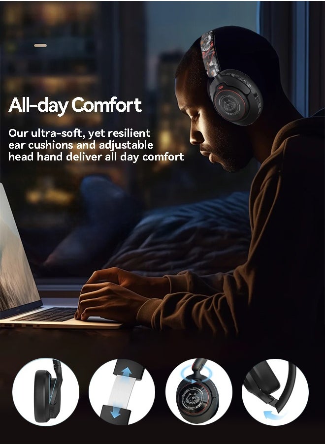 EL-GT1 Hybrid active noise-cancelling headphones, 125 hours of playback time, Bluetooth wireless/wired connection mode, fast charging, suitable for MAC, PC, Android,iphone, Windows and all compatible devices with Bluetooth
