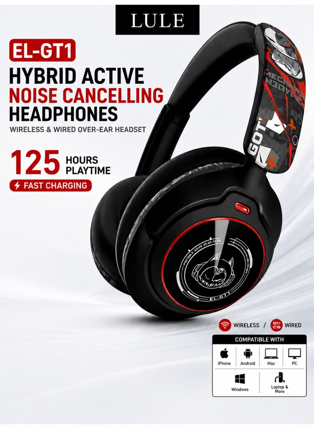 لول LULE el-gt1 Active Noise Cancelling Bluetooth Headphones