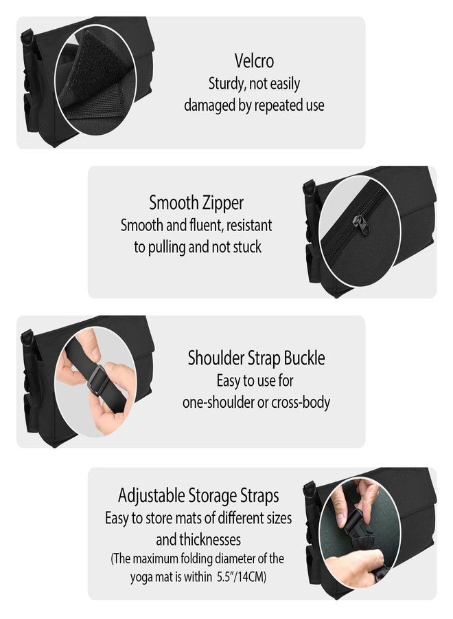 LUEXBOX Yoga Mat Bag with Liner Partition Storage Pockets, Oxford Cloth Yoga Pat Carrier with Large Zipper Pocket, Adjustable Shoulder Strap Yoga Rug Carrying Bag for Women (Black) - Image 3