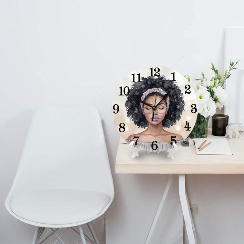 Abucaky African Black Woman Wall Clock Battery Operated Silent Round Clock Afro Girl Wall Decor for Home Office School, 12 Inch - Image 4