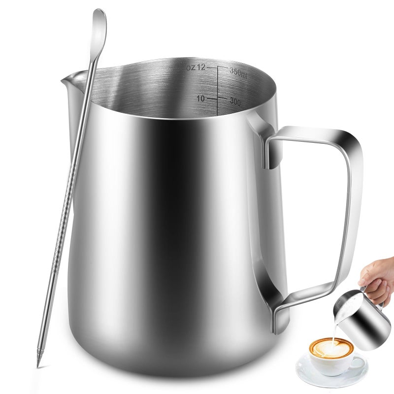Anpro Milk Jug 350 ml12 oz304 Stainless Steel Milk Pitcher Milk Frothing Jug for Making Coffee Cappuccino