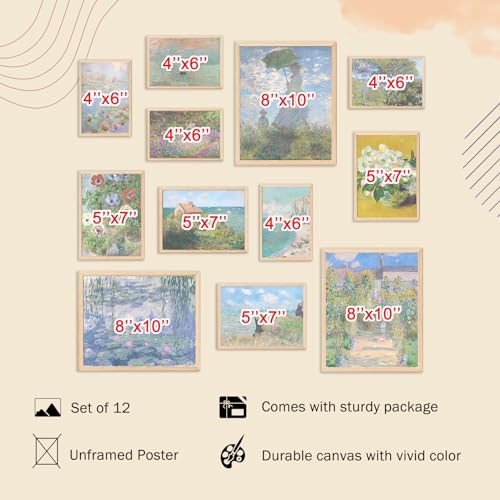 KBKBART Claude Monet Eclectic Wall Art, Monet Prints for Wall Decor, Eclectic Home Decor Canvas Impressionist Painting, Monet Water Lilies Exhibition Poster for Room Aesthetic, Classic Monet Gallery Art Prints Maximalist Decor - UNFRAMED - Image 2