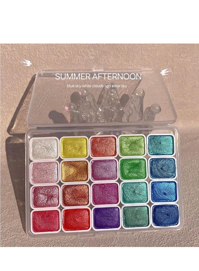Watercolor Paint Set 20 Colors, Glitter Watercolour Solid Paint Box, 20 Colors Watercolor Painting Set Metallic for Kids, Adults, Beginners, Artists Painting, Artists and Hobbyists (#1(1ml)) - Image 3