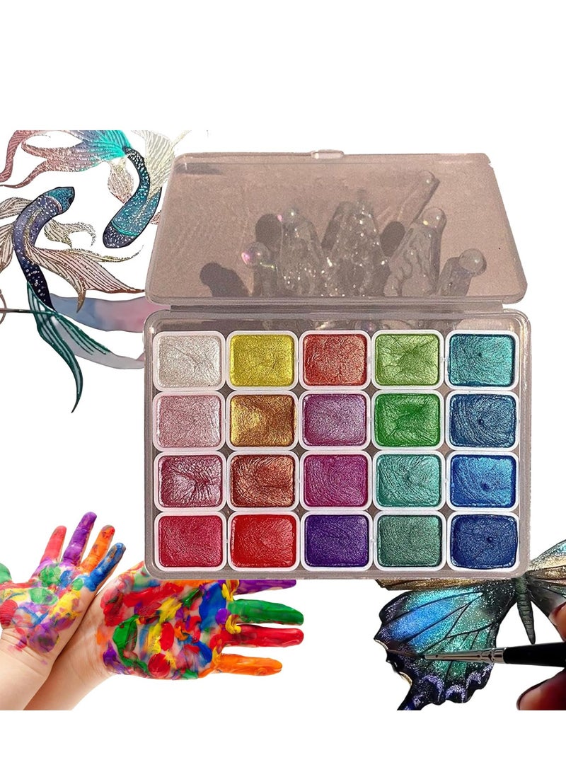 Watercolor Paint Set 20 Colors, Glitter Watercolour Solid Paint Box, 20 Colors Watercolor Painting Set Metallic for Kids, Adults, Beginners, Artists Painting, Artists and Hobbyists (#1(1ml)) - Image 1