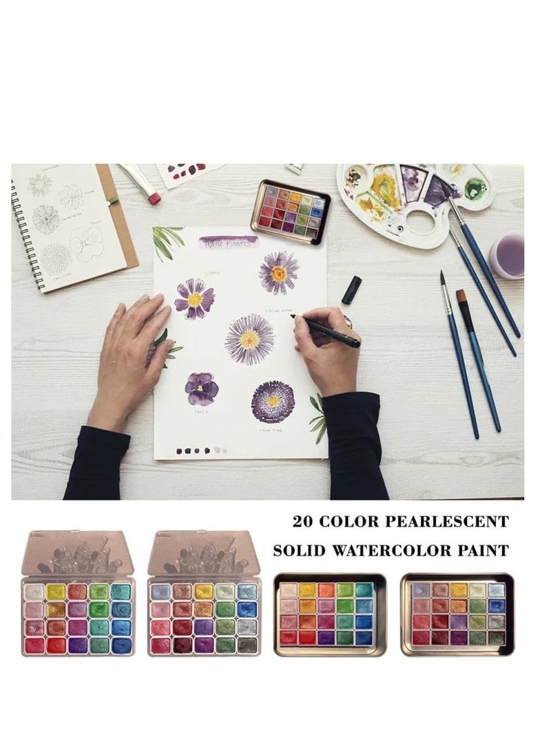 Watercolor Paint Set 20 Colors, Glitter Watercolour Solid Paint Box, 20 Colors Watercolor Painting Set Metallic for Kids, Adults, Beginners, Artists Painting, Artists and Hobbyists (#1(1ml)) - Image 2
