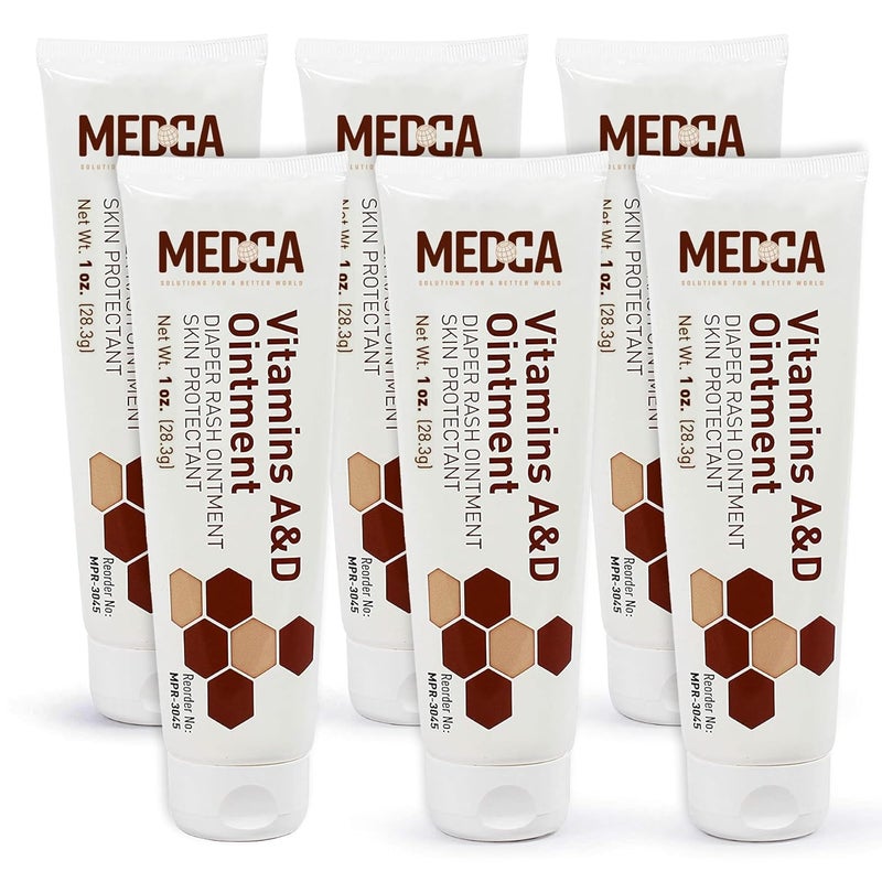 MEDca Vitamin A  D Diaper Rash Ointment Protectant Cream for Sensitive Baby Skin  Lanolin  Petrolatum Formula DryCracked HandsFeetFace Skin 1oz Tube Pack of 6 - Image 1