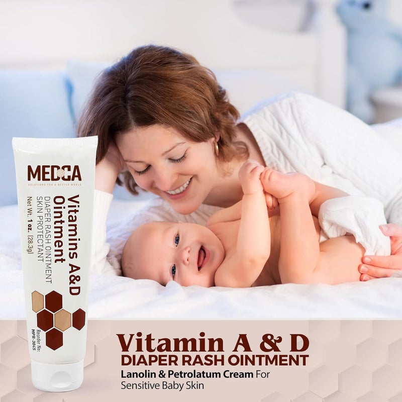 MEDca Vitamin A  D Diaper Rash Ointment Protectant Cream for Sensitive Baby Skin  Lanolin  Petrolatum Formula DryCracked HandsFeetFace Skin 1oz Tube Pack of 6 - Image 2