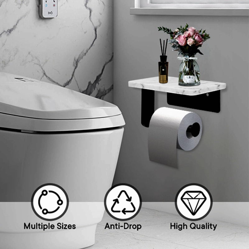 Nodafuer Toilet Paper Holder with Natural Marble Shelf for Bathroom Washroom Wall Mounted Tissue Holder Suitable for Mega Roll (Small 6.7 * 4.3 in Matte Black) - Image 3