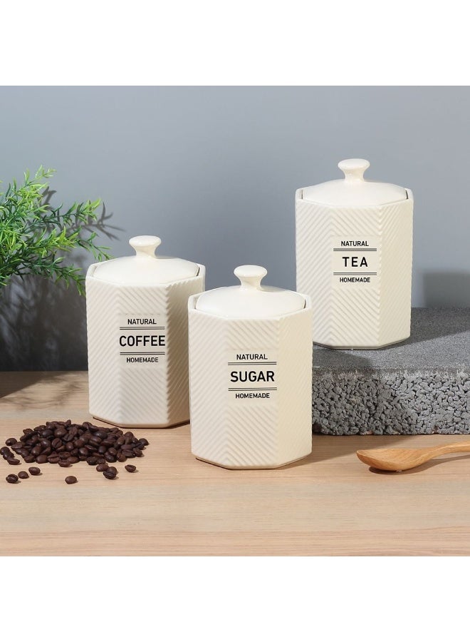 DANUBE HOME Princess 3-Piece Ceramic Storage Jar Set with Silicone Ring & Wooden Spoon – Airtight Containers for Tea, Coffee, Sugar, Elegant Kitchen Canisters for Organized Countertops, 800ml, 11 X 11 X15.5 Hcm  - Image 1