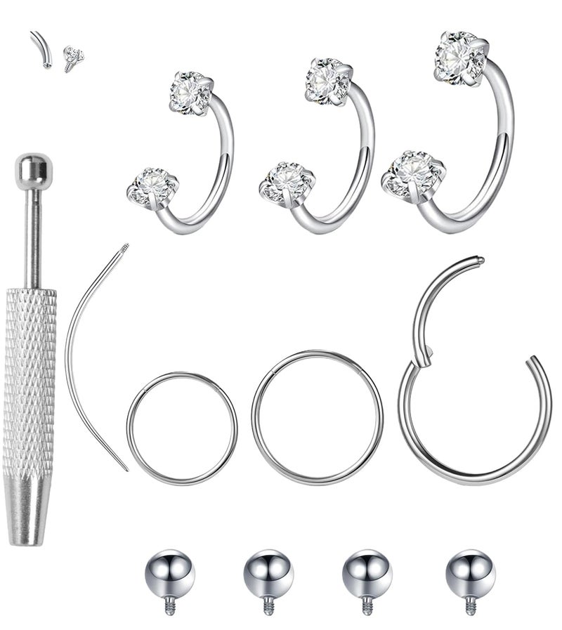 Purbeaut 18G Silver Horse Shoe Nose Rings for Women,316L Surgical Steel Septum Nose Rings Hoops CZ Cubic Zirconium Corkscrew Hypoallergenic Nostril Piercing Jewelry for Women Men 6/7/8mm - Image 1