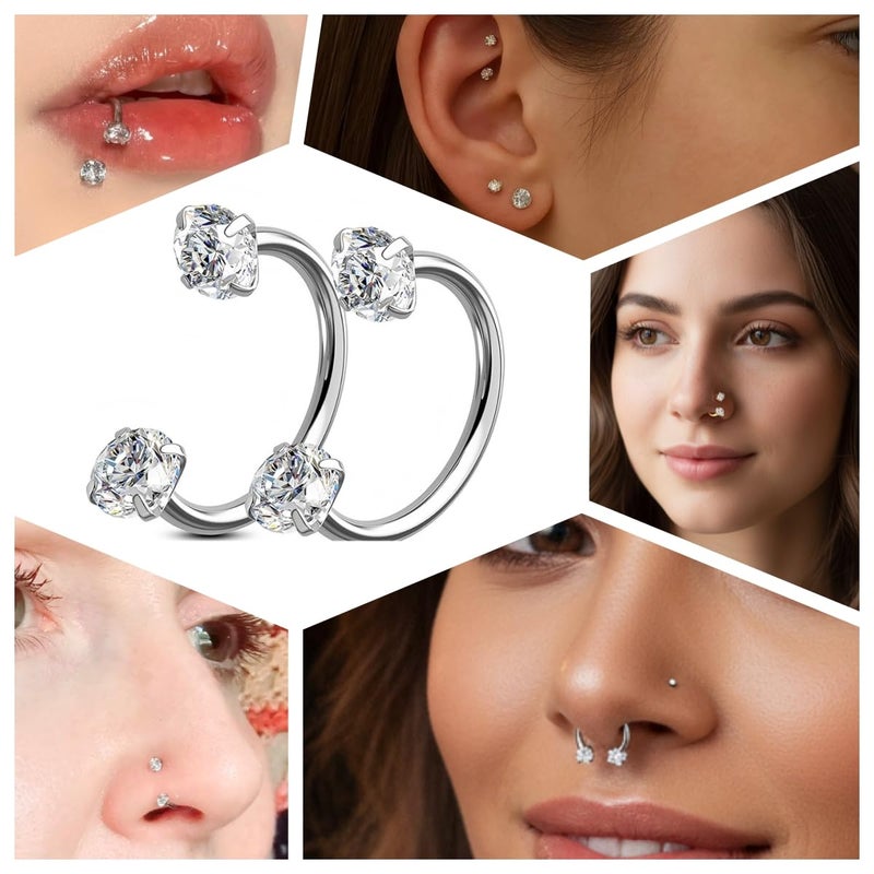 Purbeaut 18G Silver Horse Shoe Nose Rings for Women,316L Surgical Steel Septum Nose Rings Hoops CZ Cubic Zirconium Corkscrew Hypoallergenic Nostril Piercing Jewelry for Women Men 6/7/8mm - Image 5