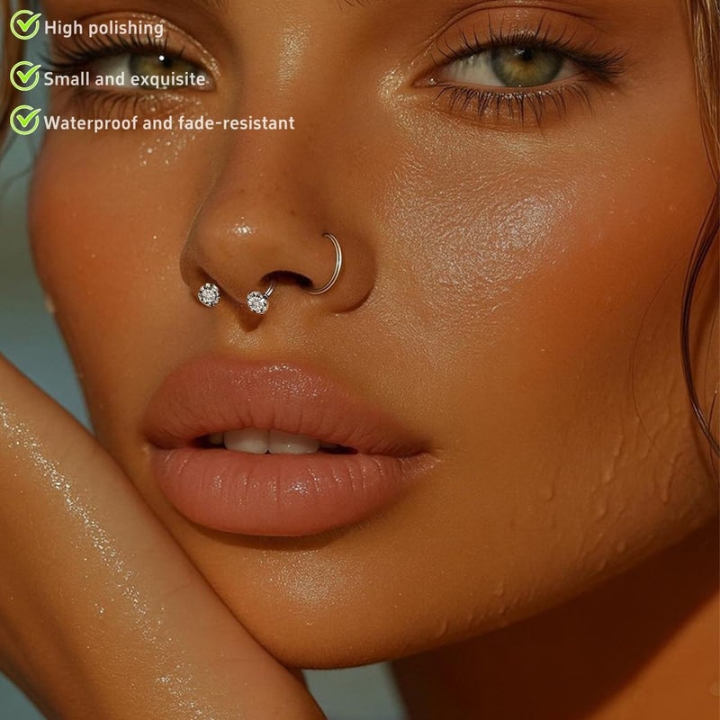 Purbeaut 18G Silver Horse Shoe Nose Rings for Women,316L Surgical Steel Septum Nose Rings Hoops CZ Cubic Zirconium Corkscrew Hypoallergenic Nostril Piercing Jewelry for Women Men 6/7/8mm - Image 4