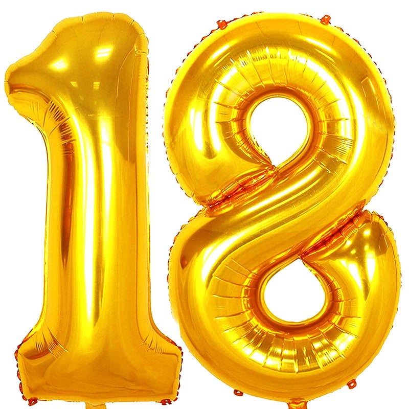 Jonhamwelbor 18 Number Balloons Gold Big Giant Jumbo Number 18 Foil Mylar Balloons 18th Birthday Balloons 18 Anniversary Events Decorations Supplies for Boy Girl Women Men - Image 3