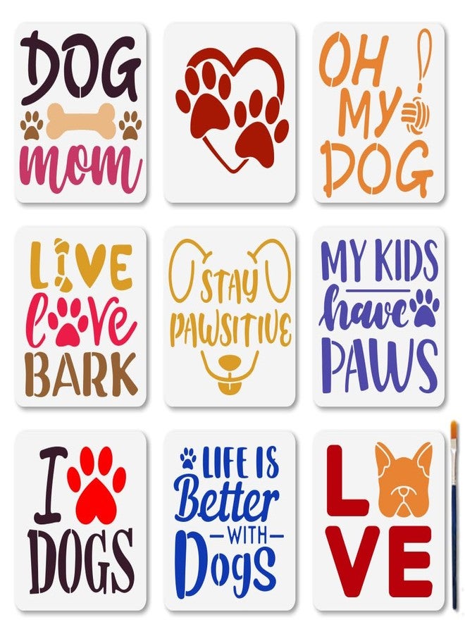 MAYJOYDIY 9Pcs Dog Paw Print Stencil 5.9×5.9inch Cute Puppy Painting Stencils Reusable Love Mom Bark Template DIY Craft for Painting on Wood Furniture Canvas Wall Decoration - Image 1
