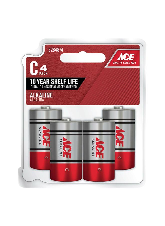 ACE 4-Piece C Ultra Alkaline Multipurpose Durable Batteries Silver and Red