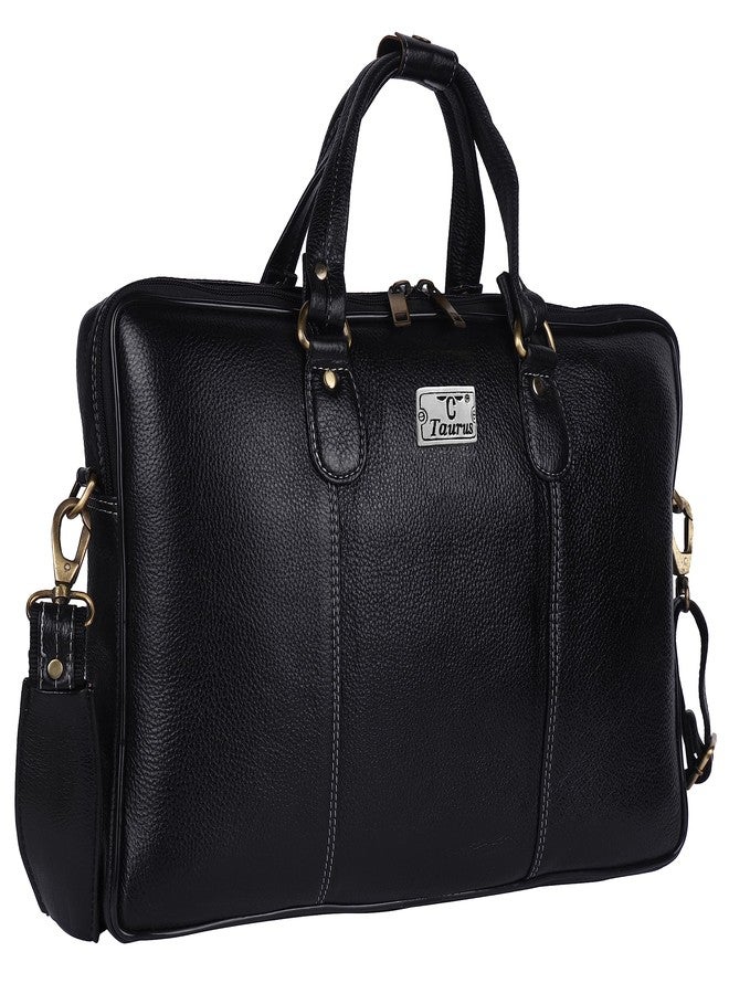 TAURUS Genuin Leather 16 Inch Laptop Messenger Bag For Office Use (BLACK) - Image 1