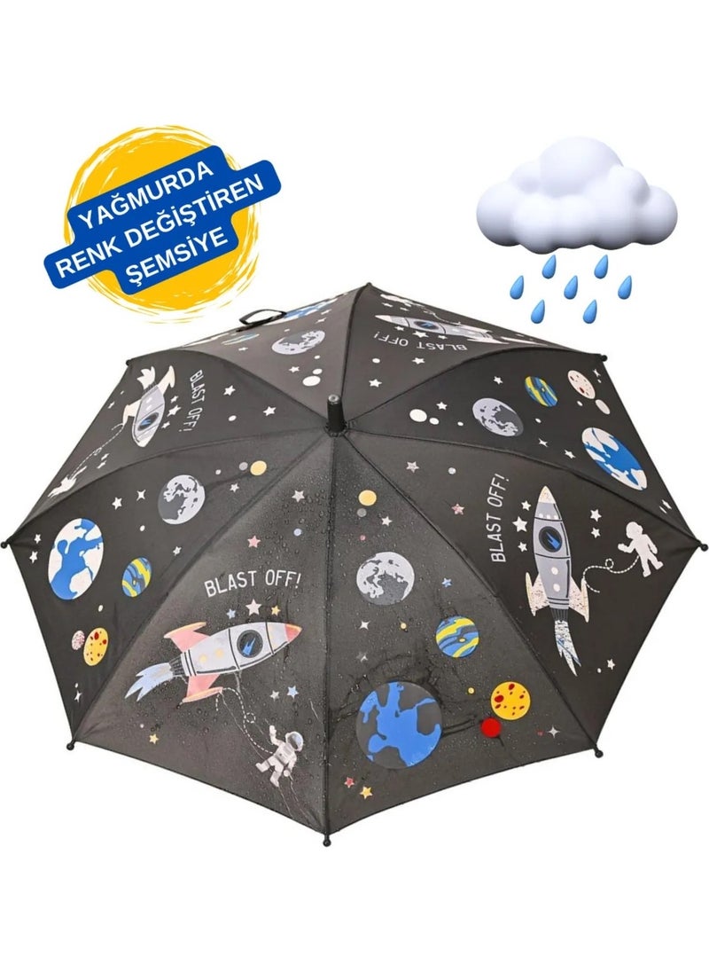 Magic Umbrella Patterned Children's Umbrella That Gets Colorful When It Gets Wet in the Rain 8-Wire Umbrella with Cane