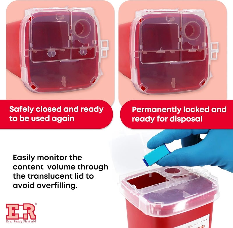 Ever Ready First Aid حاوية حادة بتصميم غطاء مقسم وآلية قفل للتخلص من النفايات الحادة 1 لتر 6 قطع - Image 5