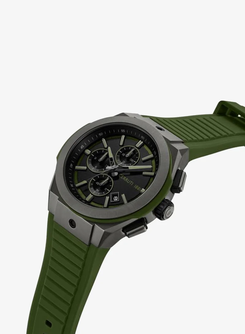 شيروتي 1881 Ruscello 48mm Black Dial Silicone Strap Multifunction Watch For Men