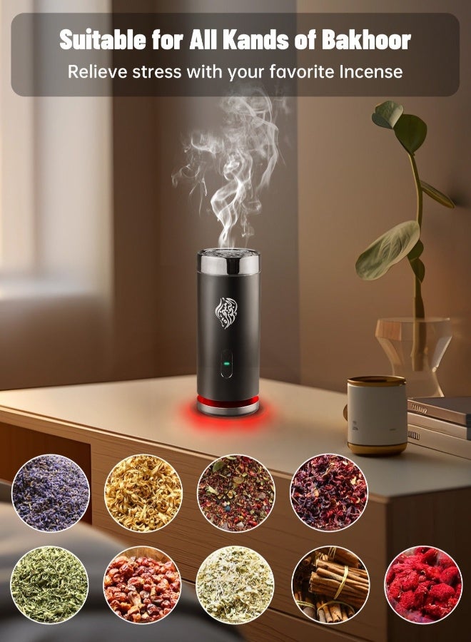 Equantu New Style Electric Bakhoor Burner, Car Portable Incense Burner, USB Type-C Rechargeable Small Bakhoor Burner, Arabic Aroma Diffuser for Office Home - Black - Image 4