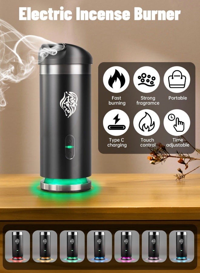 Equantu New Style Electric Bakhoor Burner, Car Portable Incense Burner, USB Type-C Rechargeable Small Bakhoor Burner, Arabic Aroma Diffuser for Office Home - Black - Image 2