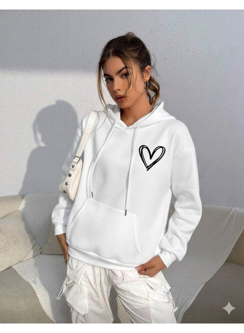 Stylish girls' hoodie, attractive women's sweatshirt, trendy design with a heart print on the front. Add a touch of elegance and charm to your look code 4026. - Image 1