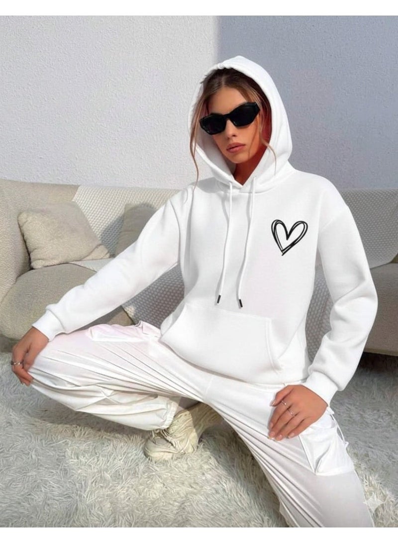 Stylish girls' hoodie, attractive women's sweatshirt, trendy design with a heart print on the front. Add a touch of elegance and charm to your look code 4026. - Image 4