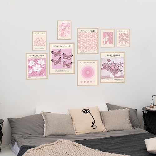 KONGSY Pink Wall Art Prints Set of 9, Abstract Matisse Exhibition Posters, Pink Wall Decor, Aesthetic Pictures Room Decor for Teen Girls Dorm, Bedroom - Image 5