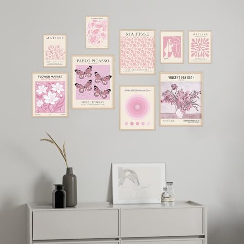 KONGSY Pink Wall Art Prints Set of 9, Abstract Matisse Exhibition Posters, Pink Wall Decor, Aesthetic Pictures Room Decor for Teen Girls Dorm, Bedroom - Image 4