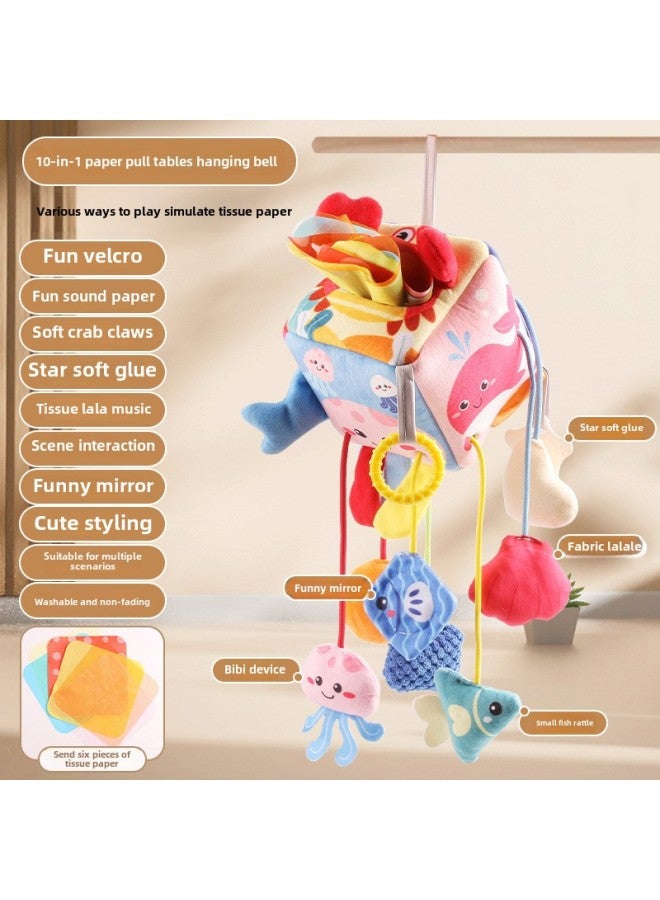 Infant Drawstring Drawstring Car Hanging Newborn Baby 0-1 Year Old Baby Grasp Training Puzzle Baby Stroller-Color:(large Size) Ocean Lala Music Paper Towel Bed Hanging - Image 1