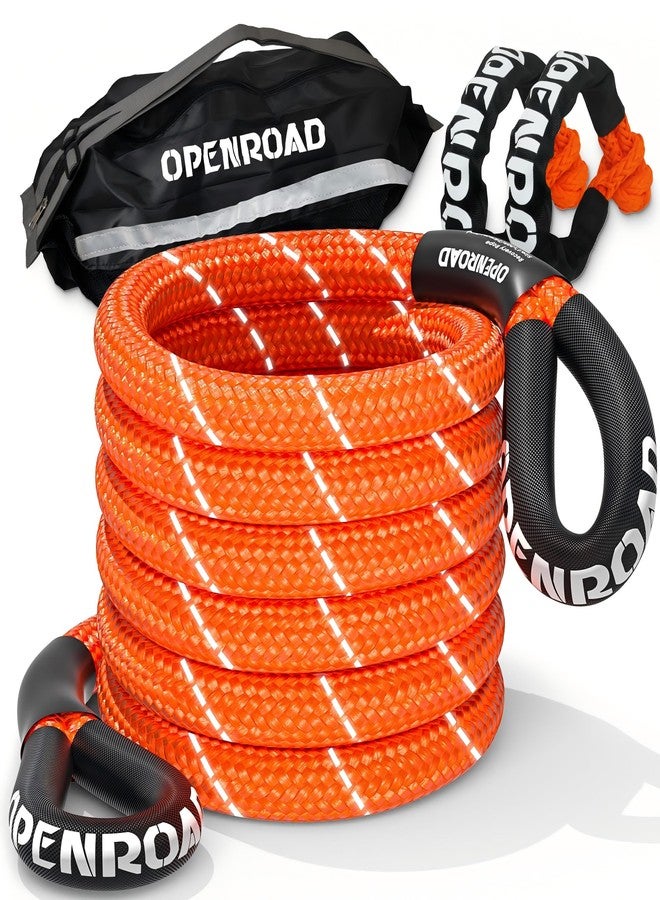 OPENROAD Kinetic Recovery Tow Rope, 36000 Lbs (1in x 30ft Orange with Soft Shackle) Extreme Duty 35% Elasticity Energy Offroad Strap, Vehicle Recovery Kit for Jeep Car Truck ATV UTV SUV - Image 1