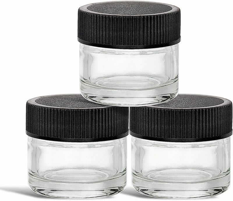 SODO LOCO 200 Pack 5ml Thick Glass Jars with Black Lids  Airtight Containers for Oil Lip Balm Wax Cosmetics  Mini Refillable Jars Great for Travel Samples  More 